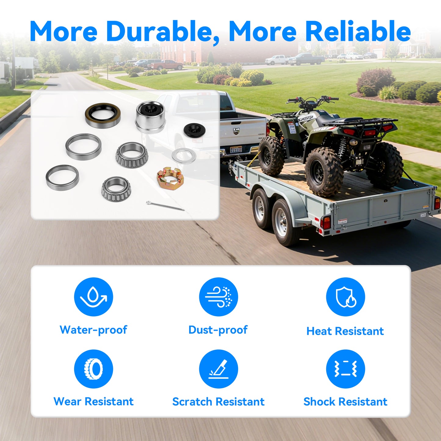 4 Sets 1.98” Trailer Axle Hub Bearing Kit for 3500 lb Trailer Axle, L68149 L44649 Trailer Dust Cap with 171255TB Grease Seals, Cotter Pins, Axle Nuts & Washers fits 1-3/8” to 1-1/16” #84 Spindle