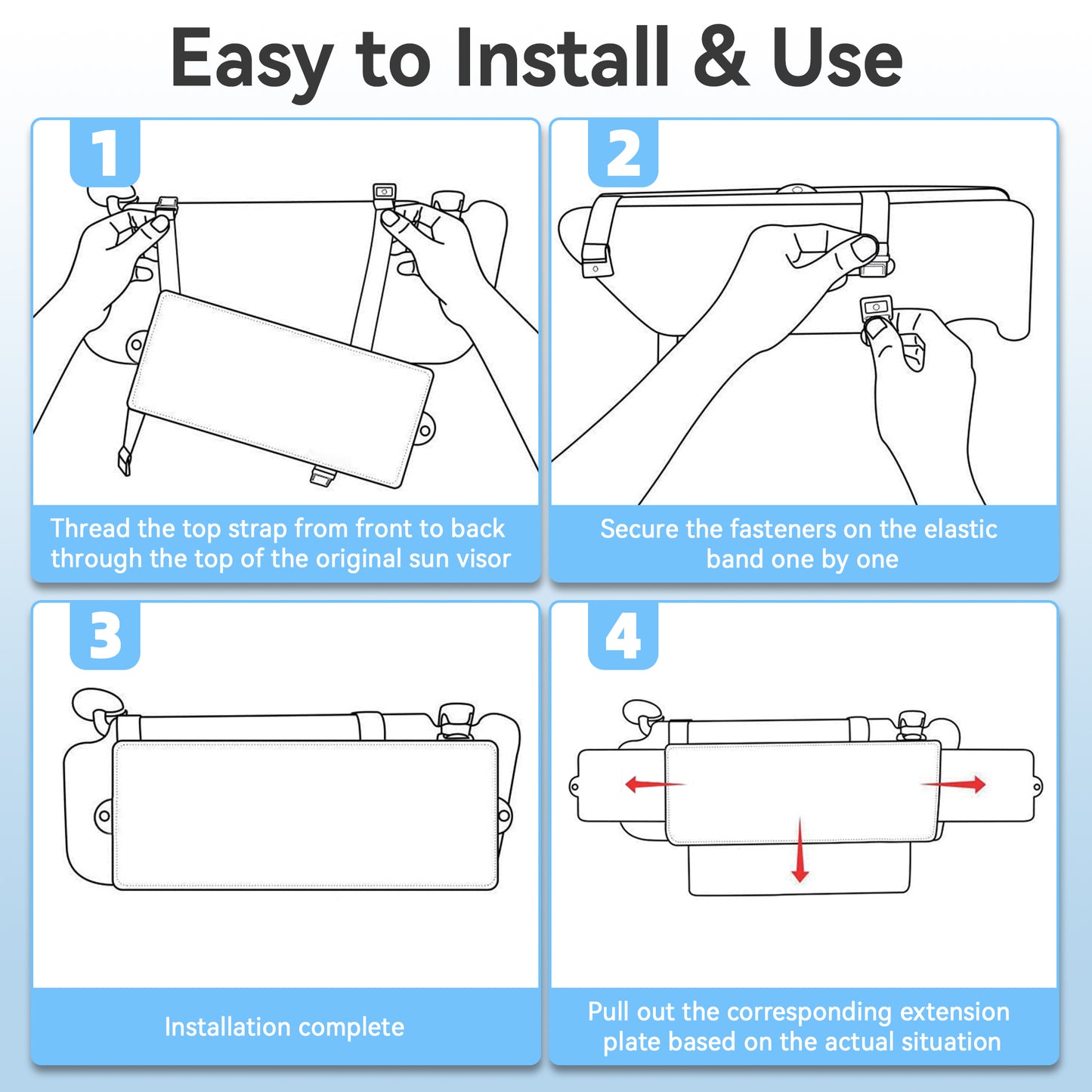 Sun Visor Extender for Car, Polarized Sun Visor with 2 Side Sunshade, Anti-Glare UC400 PC Lens, Car Visor Extender Sun Blocker for Safe Driving, Adjustable Sun Visor Extender for SUV (1 Pcs)