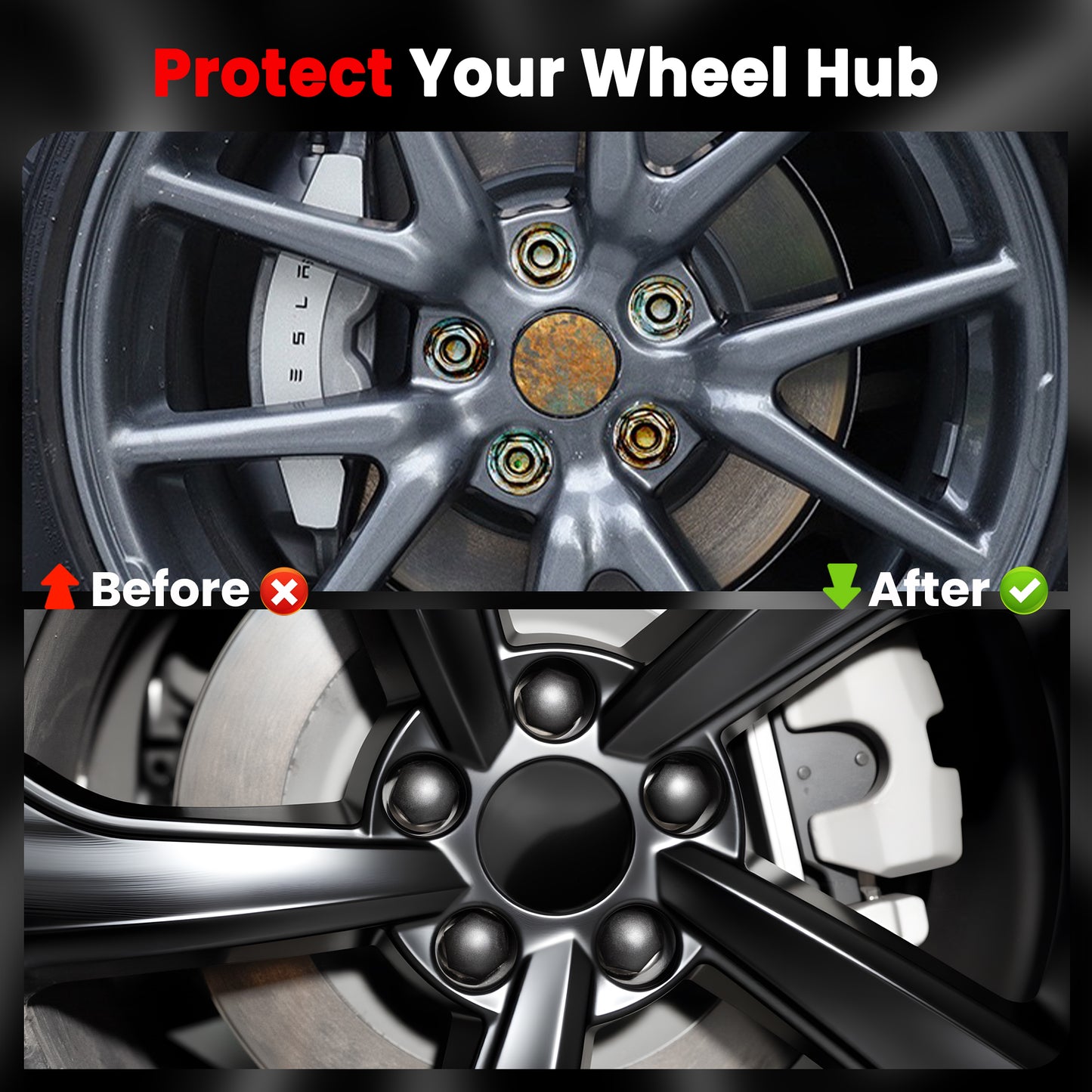 Car Hub Wheel Center Cap and Lug Nut Cap Kit for Tesla Model 3, Model Y