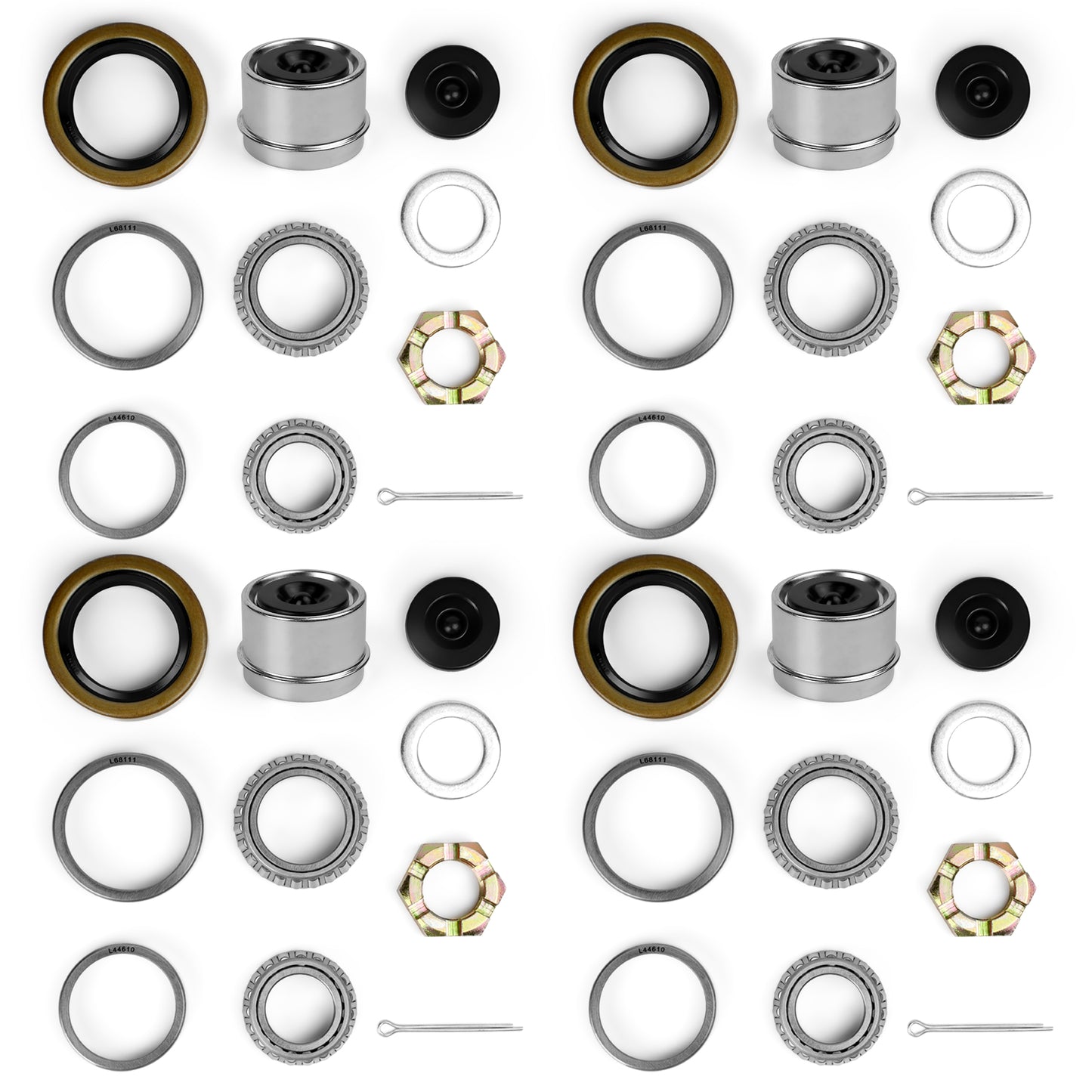 4 Sets 1.98” Trailer Axle Hub Bearing Kit for 3500 lb Trailer Axle, L68149 L44649 Trailer Dust Cap with 171255TB Grease Seals, Cotter Pins, Axle Nuts & Washers fits 1-3/8” to 1-1/16” #84 Spindle
