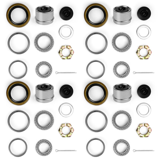 4 Sets 1.98” Trailer Axle Hub Bearing Kit for 3500 lb Trailer Axle, L68149 L44649 Trailer Dust Cap with 171255TB Grease Seals, Cotter Pins, Axle Nuts & Washers fits 1-3/8” to 1-1/16” #84 Spindle