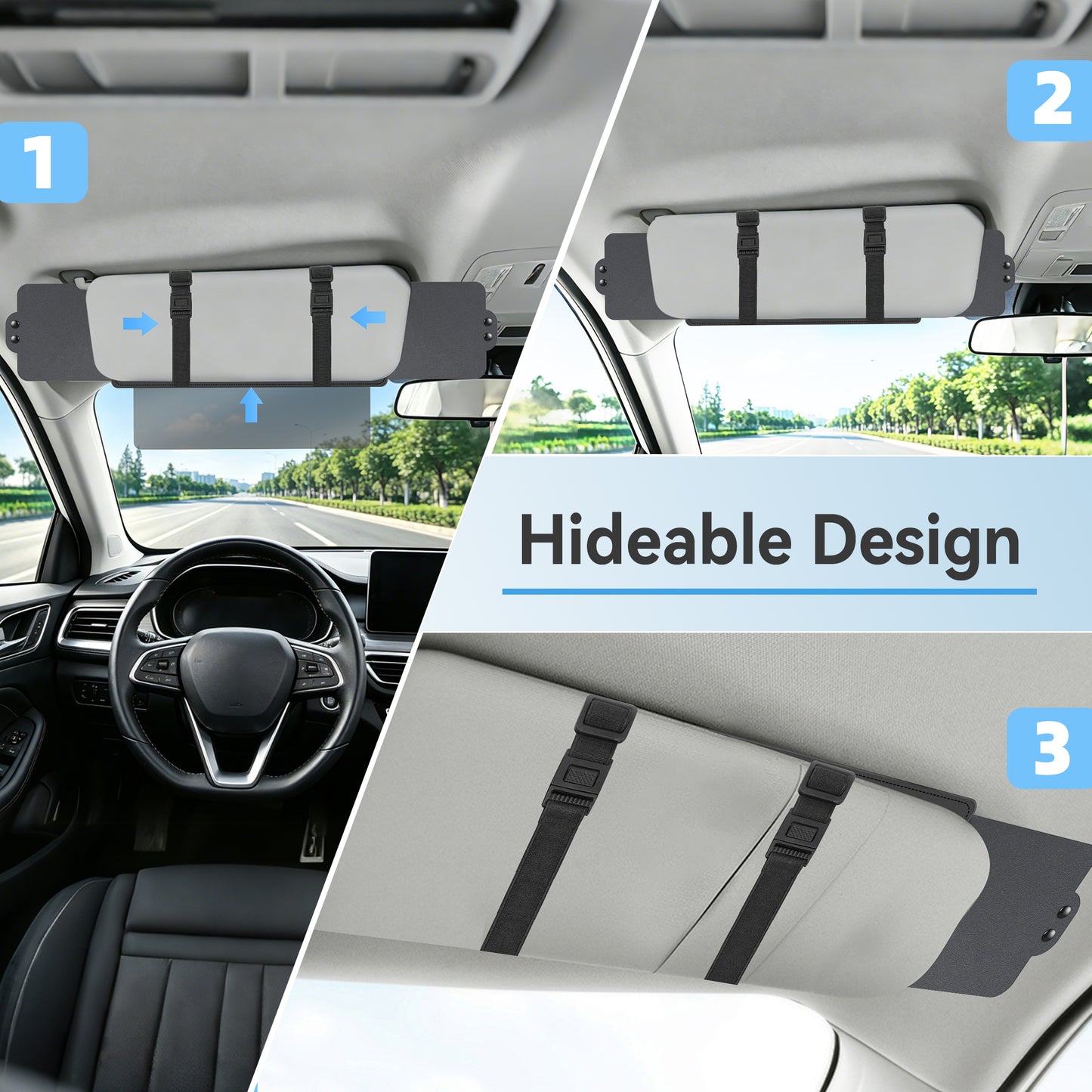 Sun Visor Extender for Car, Polarized Sun Visor with 2 Side Sunshade, Anti-Glare UC400 PC Lens, Car Visor Extender Sun Blocker for Safe Driving, Adjustable Sun Visor Extender for SUV (1 Pcs)