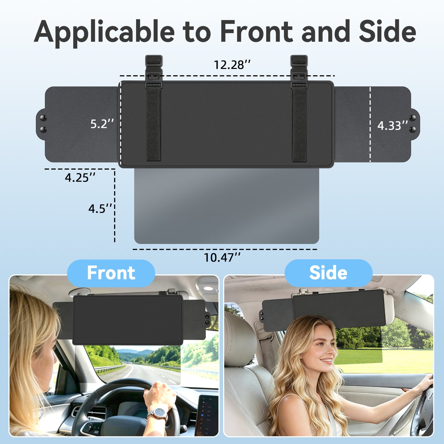 Sun Visor Extender for Car, Polarized Sun Visor with 2 Side Sunshade, Anti-Glare UC400 PC Lens, Car Visor Extender Sun Blocker for Safe Driving, Adjustable Sun Visor Extender for SUV (1 Pcs)