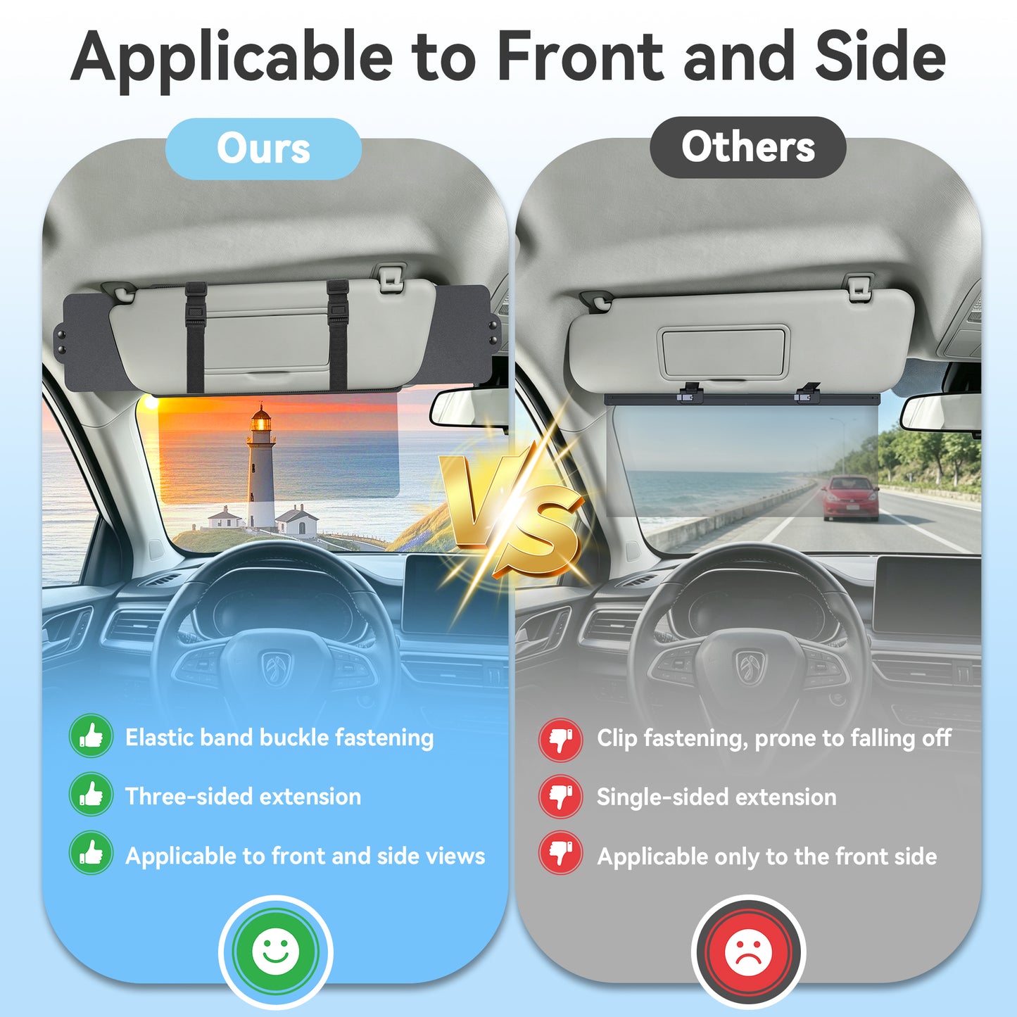 Sun Visor Extender for Car, Polarized Sun Visor with 2 Side Sunshade, Anti-Glare UC400 PC Lens, Car Visor Extender Sun Blocker for Safe Driving, Adjustable Sun Visor Extender for SUV (1 Pcs)