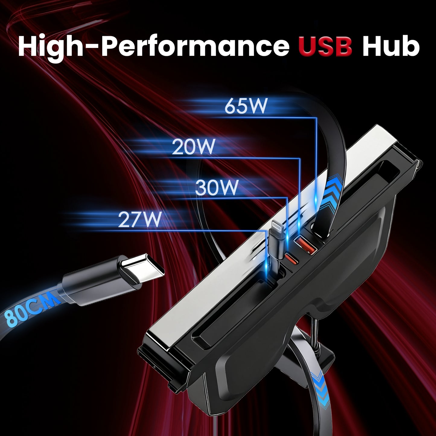 65W Fast Charging USB Hub for Tesla 2025-2026 Model Y Juniper 2024-2025 Model 3 Highland, 4-in-1 Multi Ports & Retractable Cable, Model Y L Center Console Hidden Charger Hub fits Model 3/Y